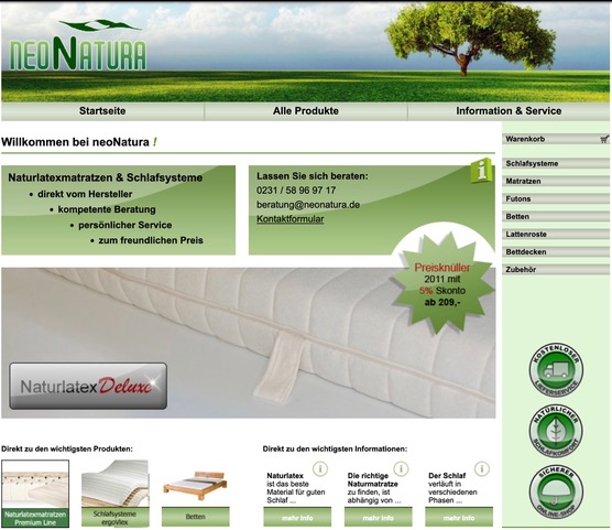 Screenshot der Neonatura Startseite im Jahr 2009